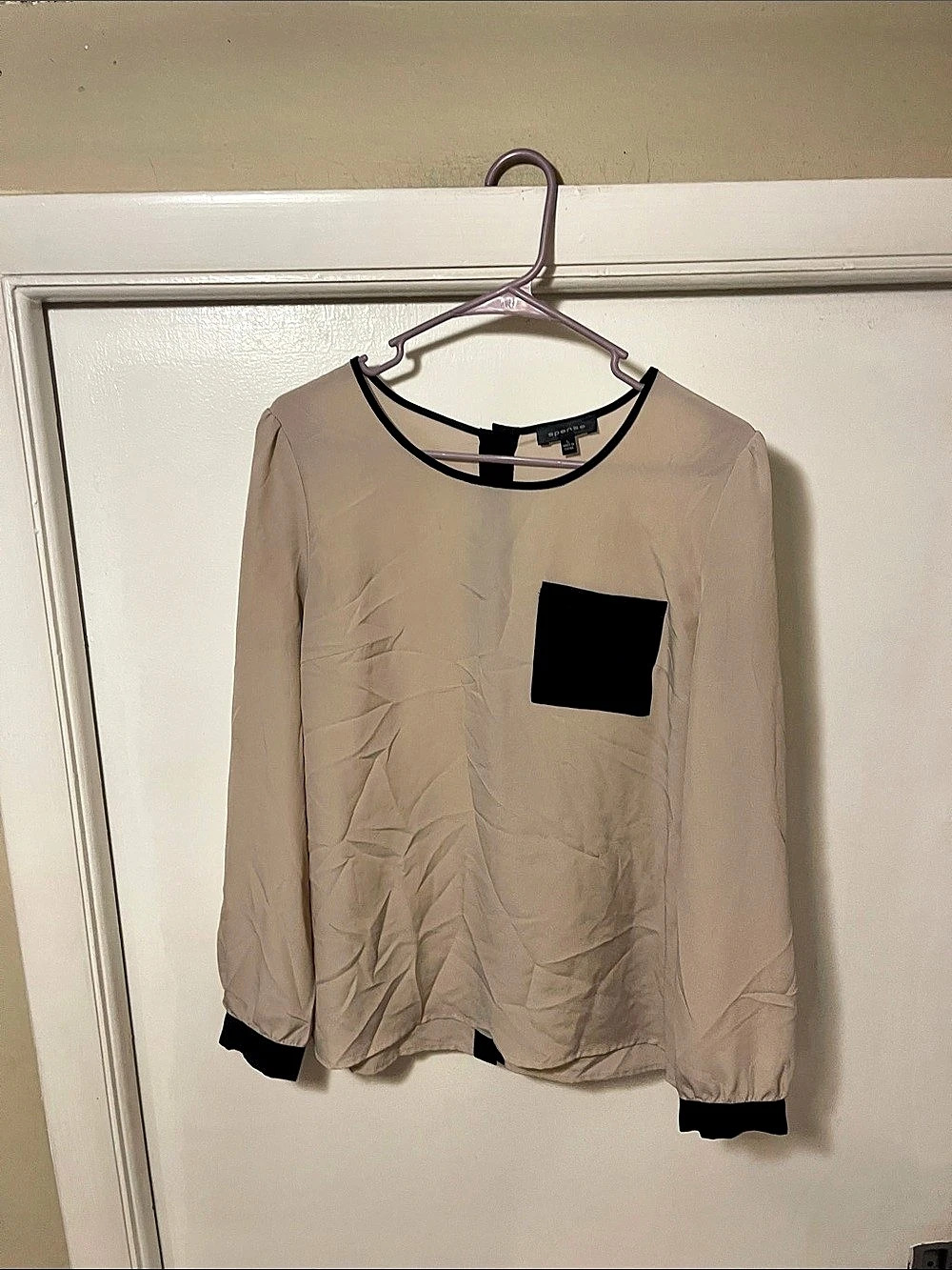 spense Color Block Blouse in Beige & Black Large